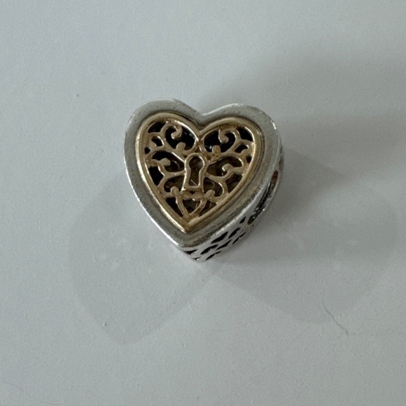 Authentic NEW Pandora Sterling Silver S925 ALE Locked Hearts Charm with 14K Gold - Picture 5 of 7